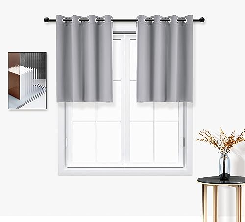 PI Blackout Bedroom Curtains,Thermal Insulated Ring Top Window Treatment,Room Darkening Drapes for Living Room/Bedroom/Kitchen 1 Panel (Light Grey, W52XL45)