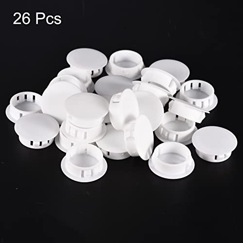 Image of uxcell 1-3 /32 inch Plastic Hole Plugs, 26Pcs Flush Type Panel Round Snap in Fastener Knockout Locking Plugs for Furniture Insert End Caps Panels, White