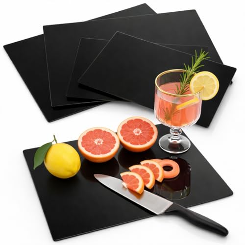 Hacaroa 4 Pack Tempered Glass Cutting Board for Kitchen Counter Black Chopping Boards with Rubber Feet Rectangle Non-Slip Countertop Protector Heat Resistant Shatter Resistant 2 Sizes