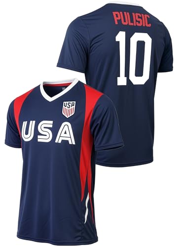 U.S. Soccer Shirt Christian Pulisic #10 - Licensed Adult Sizes USA Soccer Fan Shirt (AS) Blue