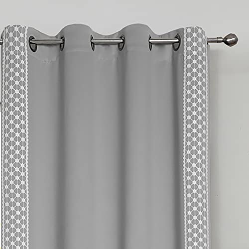 Jubilantex Light Gray Embroidered 90% Blackout Curtains 2 Panels 84" Length For Bedroom, Thermal Insulated Grommet Window Curtain Farmhouse Geometric Pattern Drapes For Cold Winter Living Room, 52X84 #TOP4
