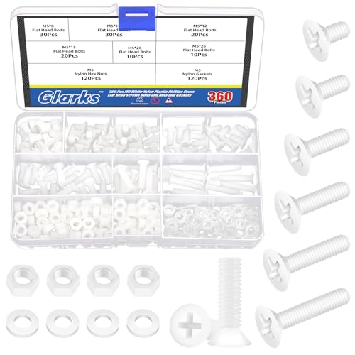 Vis pour blanc cruciforme tête plate M5 x 8 à 25mm boulon plastique isolant kit 360 pièces