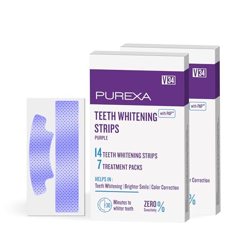 Image of V34 Teeth Whitening Strips with PAP+ (Pack of 2) - 7 Strips for 14 Applications | Enamel-Safe & Sensitivity-Friendly | Removes Tea, Coffee & Smoking Stains | Suitable for Men & Women