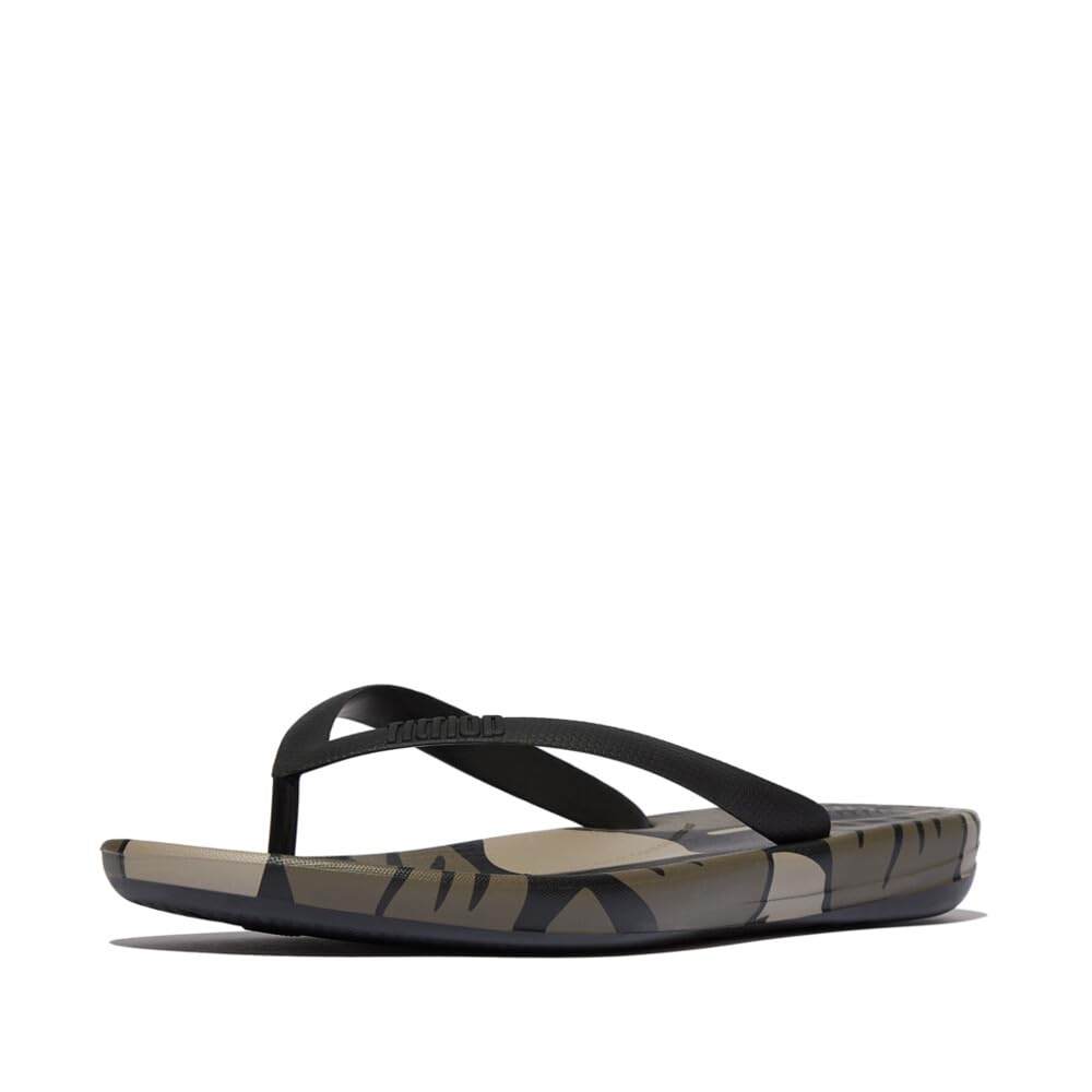 Fitflop Iqushion Mens Leaf-Print Ergonomic Flip-Flops, Chanclas Hombre