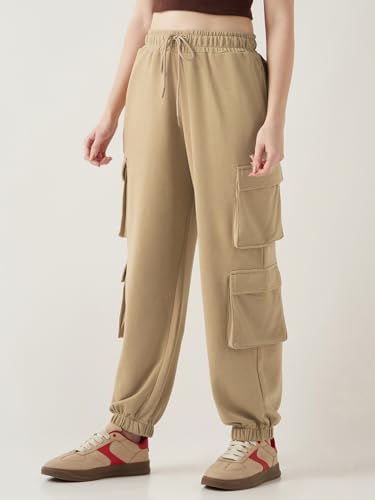 Image of Bewakoof Women's Cotton Super Loose Fit Joggers|Bewakoof Air 1.0 | Track pants for woman | Lower for women | Multipurpose | Activewear | Utility Pockets | Lightweight & Flexible Elastic Waist | Casual Joggers | Loose Fit