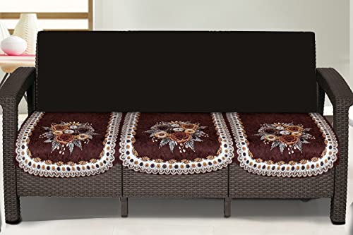 Image of The Furnishing Tree Velvet Floral Pattern 3 Pieces Bottom only 3 Seater Sofa Cover Set Coffee