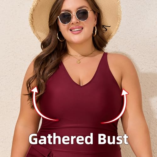 Women Plus Size Swim Dress High Stretch One Piece Swimsuit Tummy Control Bathing Suits2