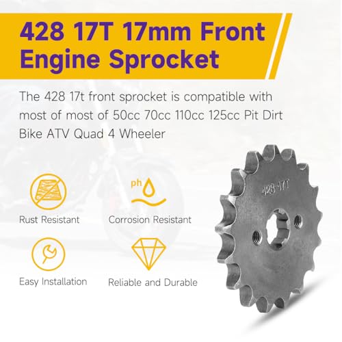 Image of HIAORS 428 17T 17mm Motorcycle Front Engine Sprocket Compatible with 50cc 70cc 110cc 125cc 140cc 160cc TaoTao Coolster Apollo Coleman Boom Vader Roketa Lifan ATV Quad 4 Wheeler Pit Dirt Bike Parts