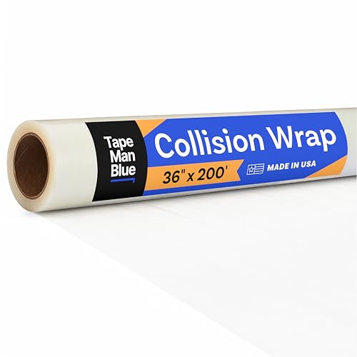TapeManBlue Crash Wrap 36 inch x 200 feet Clear Collision Wrap for Car Windows & Damaged Vehicles Self-Adhesive Broken Window Cover Film Made in America