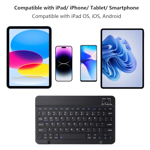 Image of Ultra-Slim Rechargeable Bluetooth Keyboard Portable Wireless Keyboard for iPad A16 11th 10th Generation, iPad Pro iPad Air iPad Mini iPhone, Android Samsung Galaxy Tablet Smartphone Cell Phone (Black)