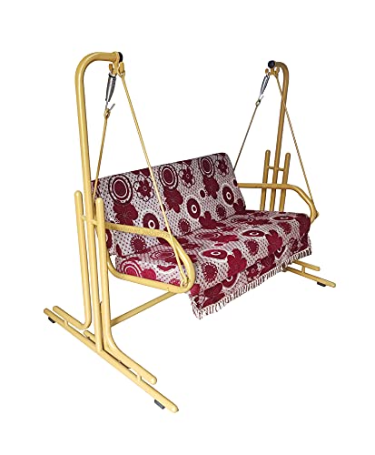 Image of Metal Swing with Stand | Jhula for Adults with Cushion for Home /Patio (Two Seater, Golden)