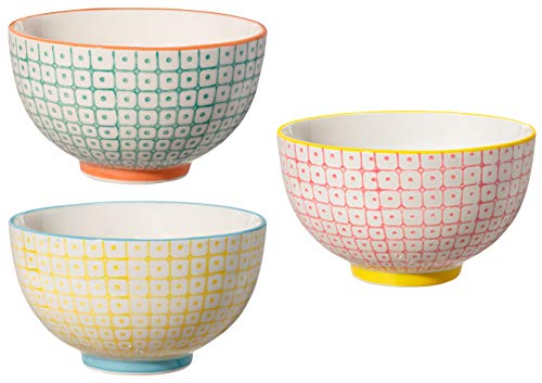 Bloomingville Tazones De Colores Carla Spring - Cuencos De Cereales, Para Desayuno, Sopa, Fruta, Ensalada Ø 11,5 Cm, Verde Azul Amarillo, Cerámica, Juego De 3, Capacidad 280 Ml