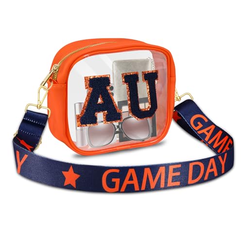 Clear Bag for Stadium Events, Auburn Tigers Football Purse Game Day Stadium Approved Clear Crossbody Purse for Sports Events (Orange Navy)