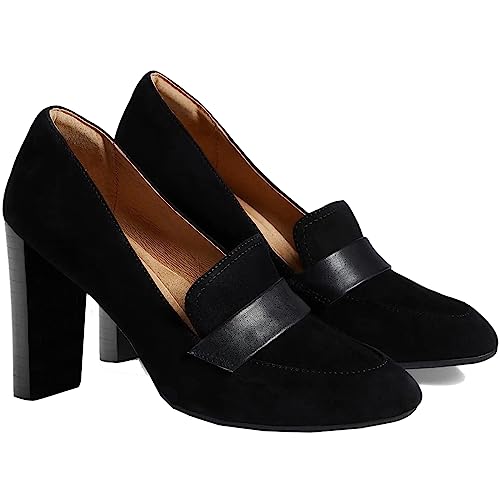 Image of MOOMMO Women Chunky Block Heel Pumps Round Closed Toe Slip On Oxford Loafers Shoes High Heels Snakeskin Work Pump Suede Loafer for Office Ladies Classic Formal Business Professional 4-13 M US