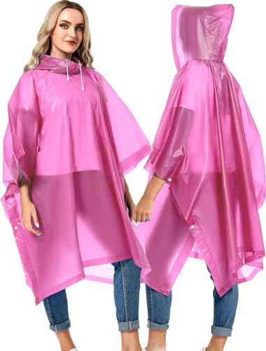 Image of Allextreme EVA Poncho Raincoat Transparent Hooded Water Resistant Rain Jacket with Sleeves for Women Men Camping Rainy Season Travel (Pink)