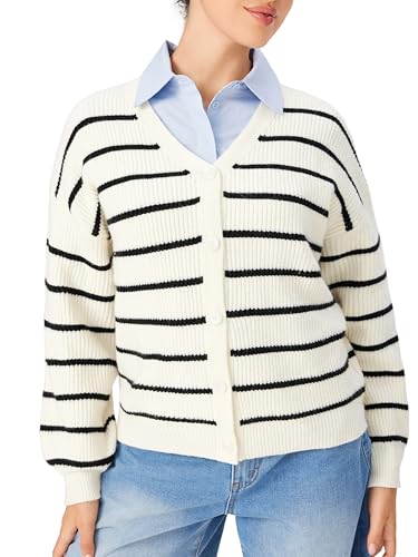 CIDER Women's Striped Knit Cardigan Button Down V Neck Fall Fashion Casual Sweater2