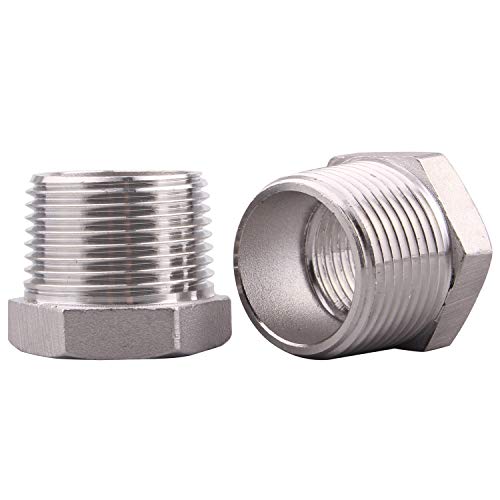 DERPIPE Stainless Steel Reducer Hex Flush Bushing, 3/4\" NPT Male 1/2\" NPT Female,Reducing Adapter Cast Pipe Fitting (Pack of 2)