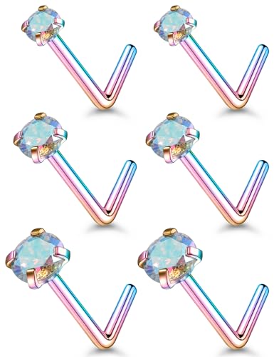 Qiwnswoy Rainbow CZ Nose Rings
