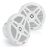 6.5 Inch Bluetooth Marine Speakers - 2-way IP-X4 Waterproof and Weather Resistant Outdoor Audio Dual Stereo Sound System with 600 Watt Power and Low Profile Design - 1 Pair - Pyle PLMRBT65W (White)