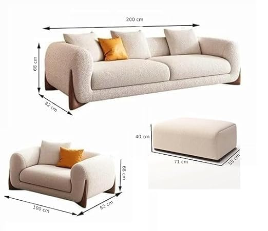 Image of Modern Sofa Set 3-Seater with Armchair and Ottoman, 4 Seater, 5 Seater Design in 3+1+Footrest Sofa for Living Room, Bedroom, Hallways (Grey Boucle)