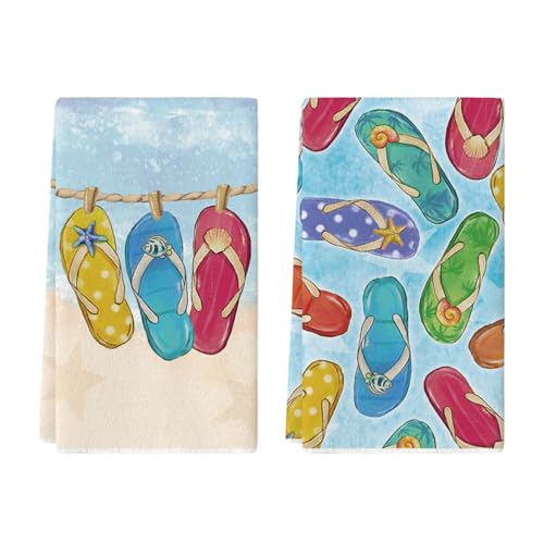 Artoid Mode Flip-Flops Seaside Beach Summer Kitchen Towels Dish Towels 18x26 Inch Farmhouse Summer Seasonal Decoration Hand Towels Set of 2