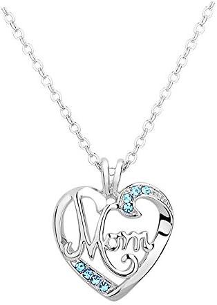ShiQiao Spl Mother's Birthday Gift - I Love Mom Heart Pendant Necklace Fashion Jewelry Mother's Day Gift Blue