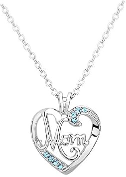 ShiQiao Spl Mothers Birthday Gift - I Love Mom Heart Pendant Necklace Fashion Jewelry Mothers Day Gift Blue