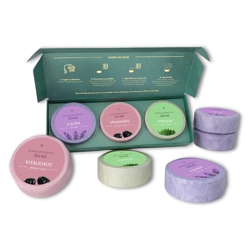 Banho Aromático Zenai - 3 Pastilhas Com Óleo Essencial | Aromaterapia | Spa | Relaxamento | Bem-estar | Cuidados Pessoais | Meditação | Vitalidade | Calma | Energia | Conexão | Autocuidado (Lavanda, Pitanga Negra, Capim Limão)