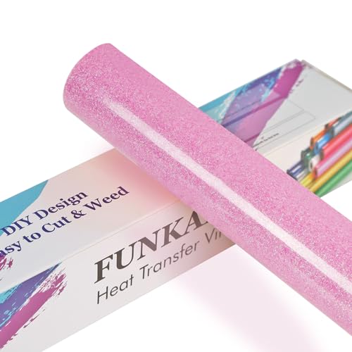 Image of FUNKAKA Glitter Fluorescent Purple HTV Heat Transfer Vinyl Rolls, 12 inch x 10ft PU Iron on Vinyl for T-Shirts, Glitter HTV Vinyl for All Cutter Machines Easy to Cut & Weed for DIY Design