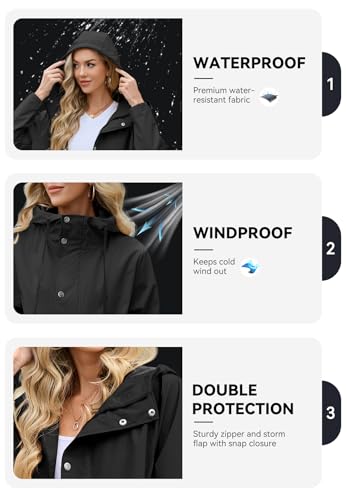 Zando Long Packable Rain Jacket Women Waterproof - Raincoat for Women Rain Coat with Hood Lightweight Outdoor Windbreaker2