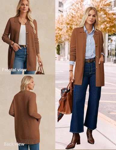 GRACE KARIN Women's Fall Long Cardigan Sweaters with Pockets, Button Knit Blazer Trendy, Open Front Dressy Casual Jacket2