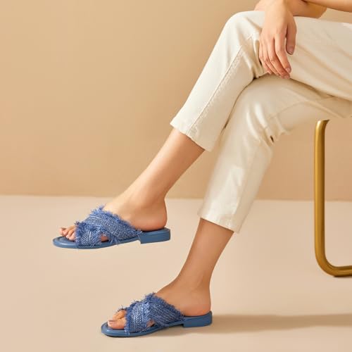Image of BEAU TODAY Flat Sandals for Women,Women's Leather Sandals with 2 Strap,Peep Toe Summer Strap Sandals for Women,Open Toe Buckle Comfortable Dress Sandals Shoes for Women
