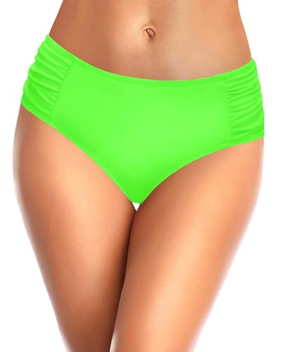 Image of Tempt Me Women Bikini Bottoms Mid Waist Bathing Suit Swimsuit Ruched Swim Bottom