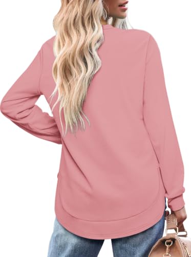 Image of OFEEFAN Womens Sweatshirt Crewneck Long Sleeve Shirts High Low Tops Curved Hem