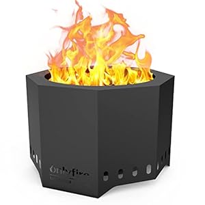 Onlyfire Rauchfreie Feuerschale mit Abnehmbarer Aschekasten, ⌀66 cm Feuerstelle Outdoor für den Garten Terrasse Camping, Mobile Feuerkorb, Achteckig, Schwarz