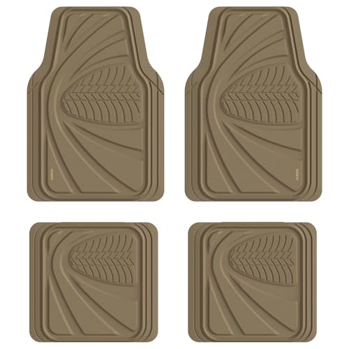 Image of FLORICH Car Floor Mats, Waterproof Universal Heavy-Duty 4 Pieces Rubber Floor Mats for Cars, Full Set Car Mats with Anti-Slip Backing Fit for Most SUV, Vans,Trucks, Sedan(Beige)