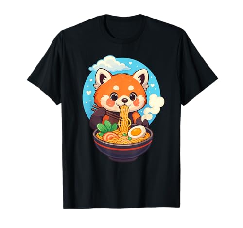 Small Red Panda Eats Ramen Noodles Japanese Vintage T-Shirt