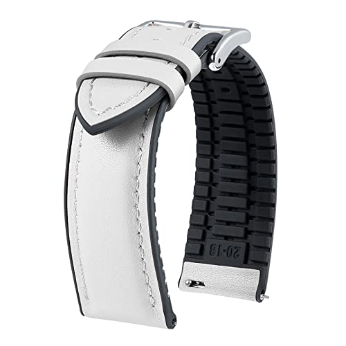 Image of BINLUN Leather Silicone Watch Bands 14mm 16mm 18mm 19mm 20mm 21mm 22mm Quick Release Breathable Micro-Perforated Leather Silicone-Lined Hybrid Watch Straps Silver /Black /Gold Buckle Men Women