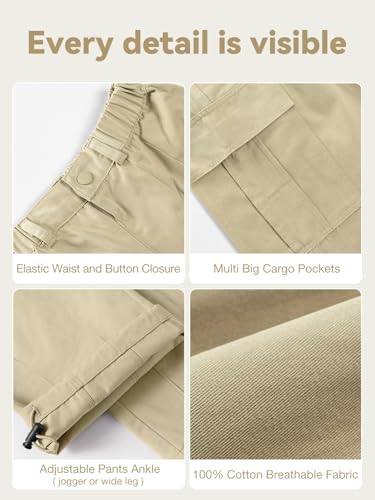 Image of Rolanko Girls Cargo Pants Wide Leg Streetwear Kids Pants with Pockets Trendy Jogger Trousers 4-14 Years
