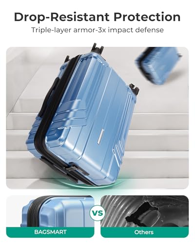 Image of BAGSMART Expandable Carry On Luggage 22x14x9 Airline Approved, Blue | Spinner Wheels, TSA Lock, Lightweight Hard Shell, Suitcase,22x14x9 Airline Approved,