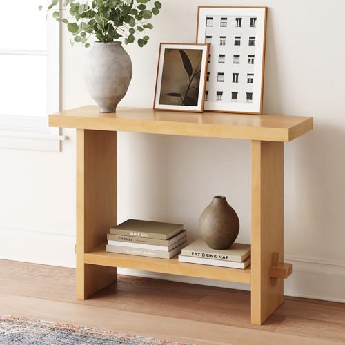 Nathan James Virgo Wood Accent Storage Console Sofa Table, for Entryway, Hallway or Living Room, Natural Oak Brown