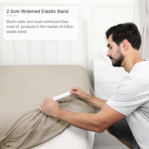 PHF 100% Rayon Derived from Bamboo Fitted Sheet Queen Size,16" Deep Pocket,2.5cm Wider Strong Elastic Easy Fit, Breathable Silky Soft Skin-Friendly for Hot Sleeper,60"x 80",Light Taupe,No Pillowcases