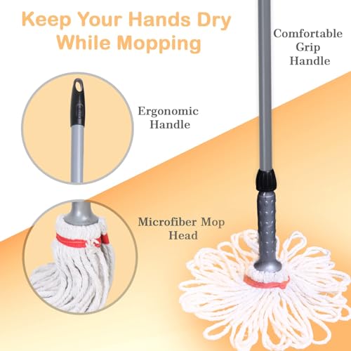 Image of Pivalo Easy Twist Mop Long Extended Handle Wet Mop Poly Cotton Head Home Office Use for Hardwood Tile Cement Floor- (Random Color, Pack of 1)