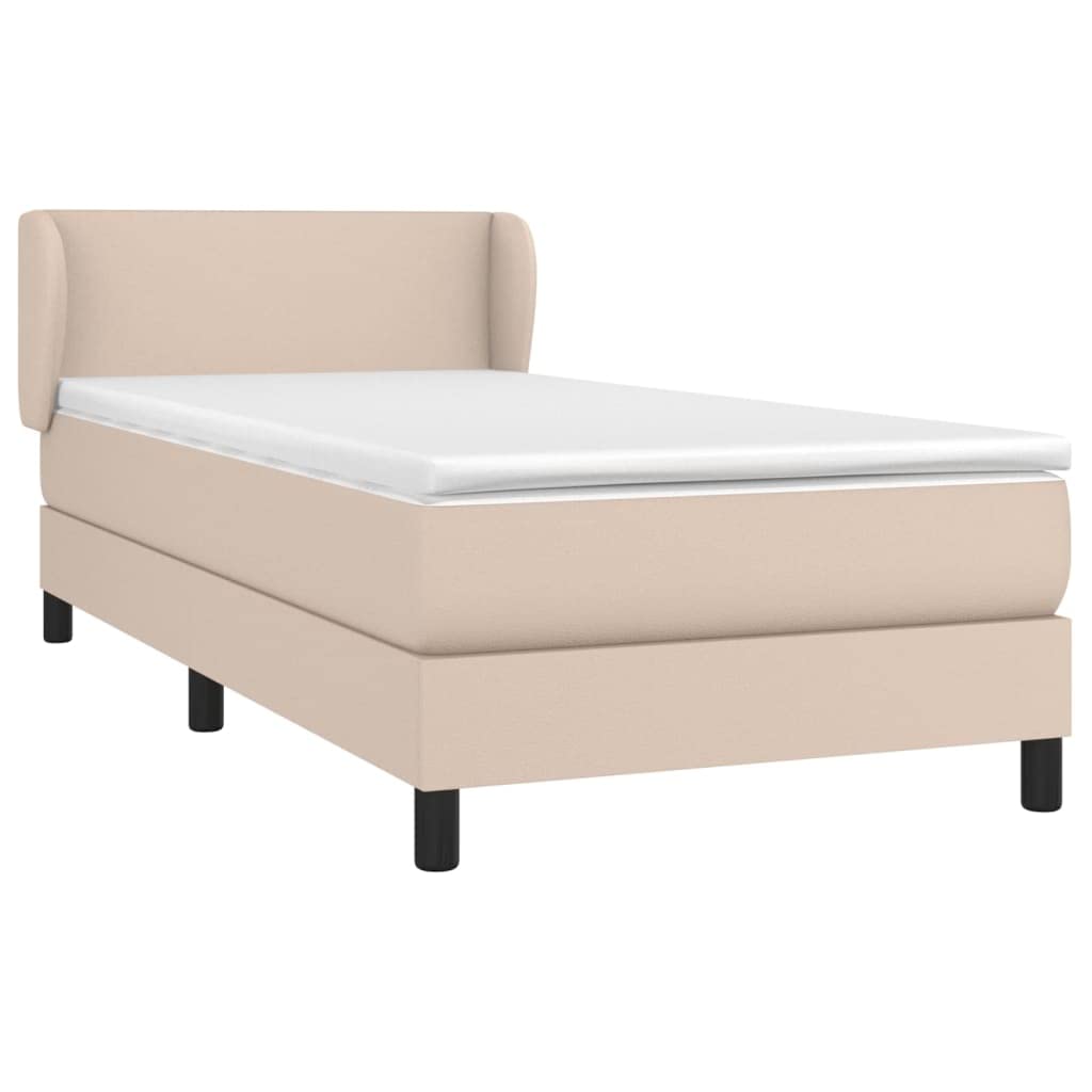Materac kontynentalny Cappuccino-brązowy sztuczna skóra 100 x 200 cm ze sprężynami kieszeniowymi, zagłówek z regulacją wysokości, rama łóżka rodzinnego i młodzieżowego, komfortowy sen