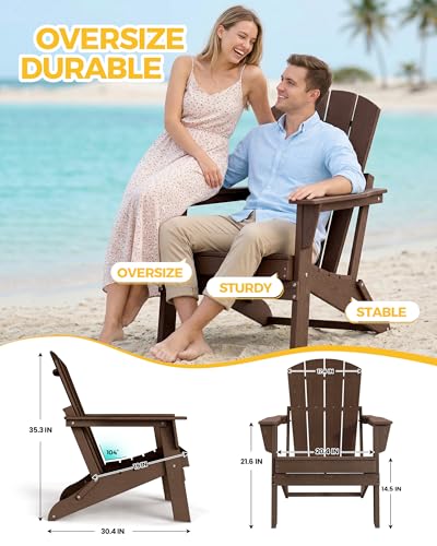 Image of Folding Adirondack Chair Set of 2, Lightweight-Portable HDPE Patio Chair, All-Weather Space-Saving Foldable Fire Pit Seating for Camping, Backyard, Deck-Coffee