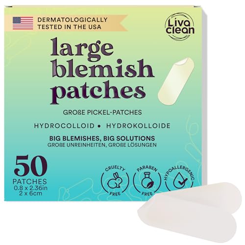 LivaClean 50CT XL Hydrocolloid Pimple Patches – Large Invisible pickel patches for Face, Big Hydrocolloid Strips pickel patch, pimple pflaster, Acne Patch Bandages for Overnight Support