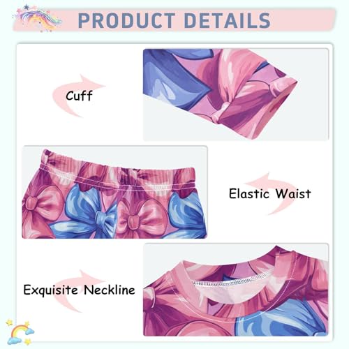 Pajama Sets Long Sleeve Large Colorful Bow Pattern Soft Comfy Sleepwear 2 Piece PJS 3-8T4