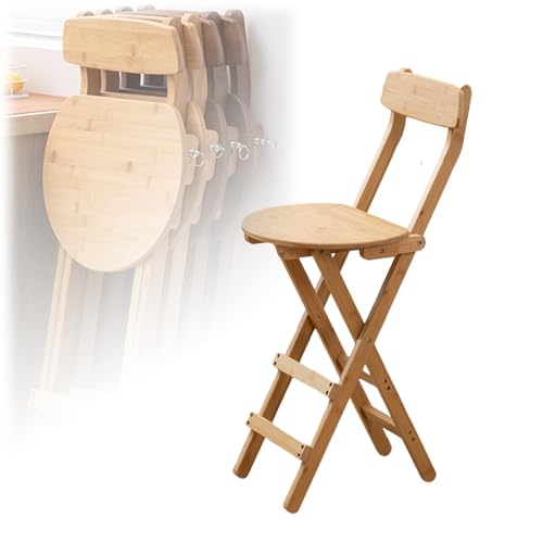 Recopilación de Banco Plegable Con Respaldo los más solicitados. 48 Taburete de Bar Plegable Natural, Taburete Portátil de Altura de Mostrador de Cocina con Respaldo y Reposapiés, Silla Alta Plegable, Altura para Sentarse 61.5cm