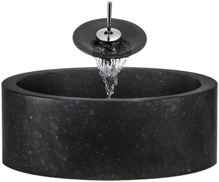 Aurora Sinks S13-C-G Bathroom Ensemble with Grid Drain, Honed Basalt Granite Vessel, and Waterfall Faucet, Chrome