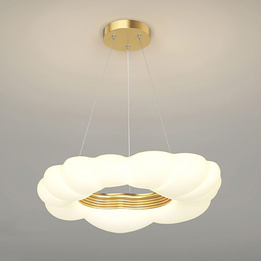 Suspension nuage blanc LED 60W et anneau doré avec 3 modes de couleur pour chambre